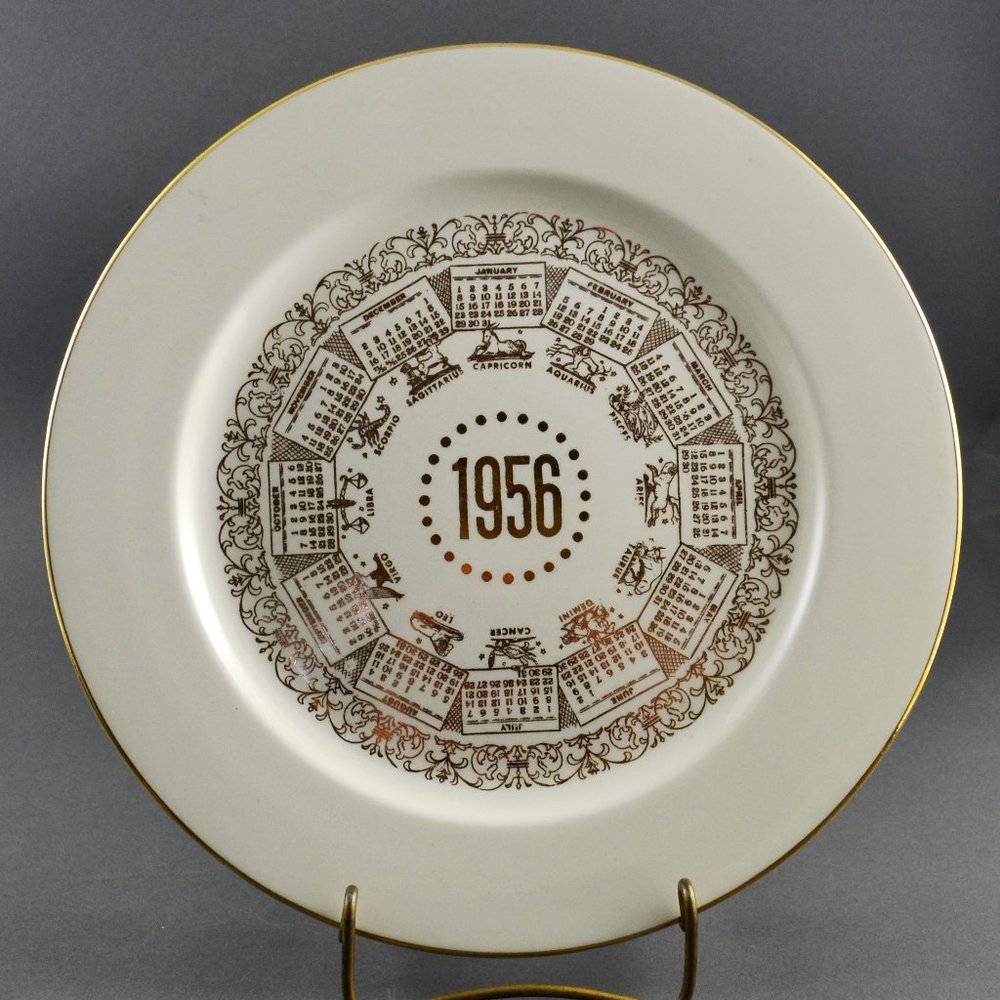 1956 Homer Laughlin Calendar & Zodiac Porcelain w/ Gold Trim Collector Plate